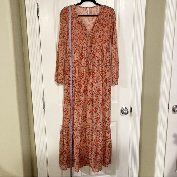 XHILERATION Dusty peach floral maxi dress boho cottagecore sundress ~ XS SMALL - Picture 5 of 15